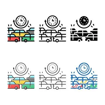 Waiting time types in traffic jam color icon vector Stock Illustration