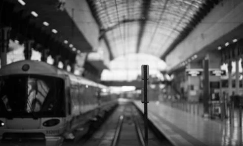 Waiting for the train BW Stock Photos