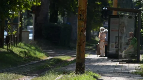 Waiting a tram Stock Footage 137154915