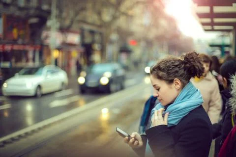Waiting for the tram Stock Photos