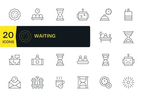 Waiting Vector Icon Set with 20 Thin Line 64x64 Display Perfect Graphics Stock Illustration
