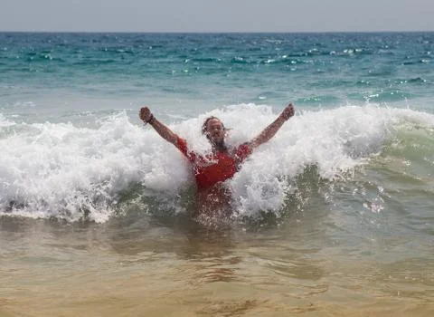 Waiting of a wave Stock Photos