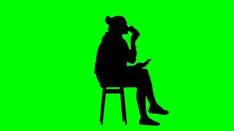 Waiting Woman Sitting While Drinking Coffee Green Screen Silhouette Stock Footage 126014278