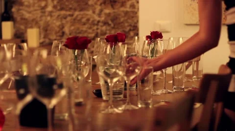 Waitress and restaurant table Stock Footage 40339695