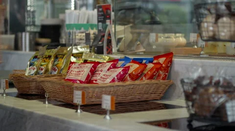 Waitress arranging food packets at cafe. Stock Footage 64098496