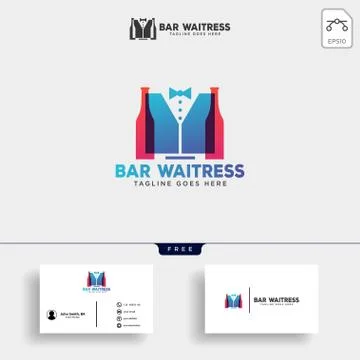 Waitress bar, or waiter creative logo template vector illustration Stock Illustration