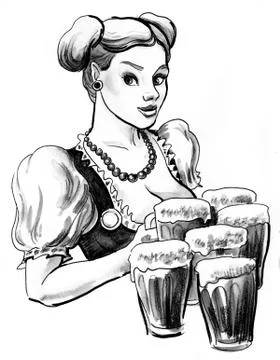 Waitress with beer mug Illustrazione stock