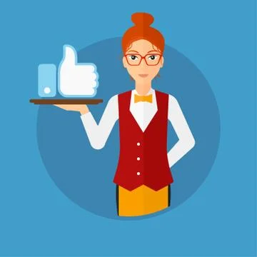 Waitress with like button. Stock Illustration