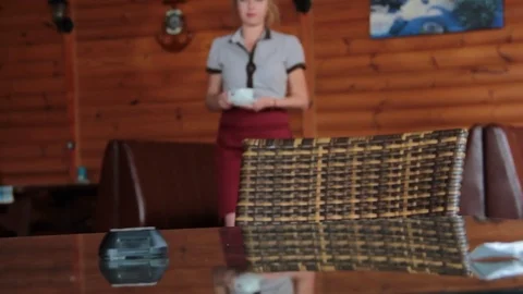 The waitress is carrying coffee Stock Footage 80265906