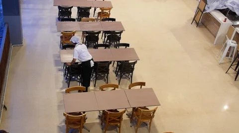 Waitress Clean Table in Cafe in Uniform. Stock Footage 43005103