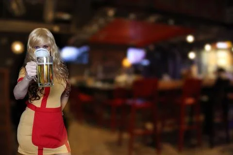 Waitress With Face Mask Stock Photos