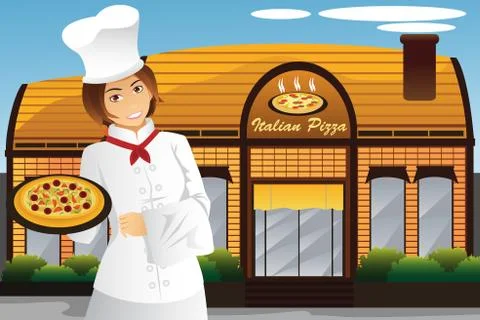 Waitress holding pizza Stock Illustration