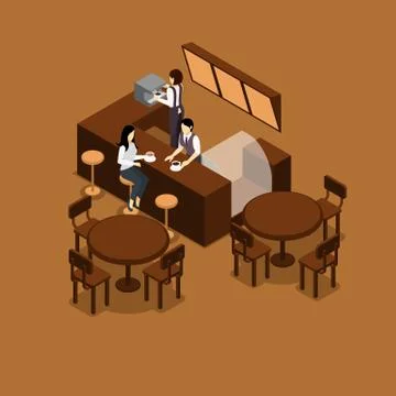 Waitress Isometric Illustration Stock Illustration