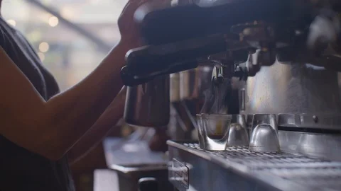 Waitress making cup of coffee in cafe Stock Footage 87838554