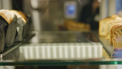 Waitress puts new baked apple cake to show.  Video stock 76291997