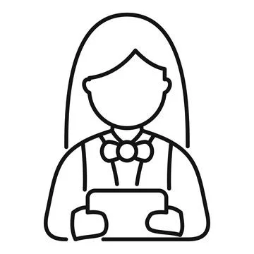 Waitress server person holding tablet line art Stock Illustration