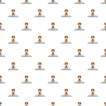 Waitress serving burger on tray seamless pattern Stock Illustration