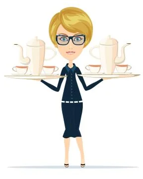 Waitress serving coffee or tea Stock Illustration