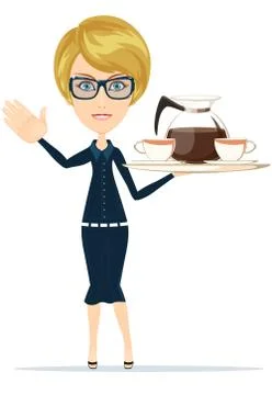 Waitress serving coffee or tea Stock Illustration