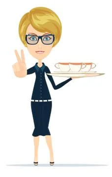 Waitress serving coffee or tea Stock Illustration