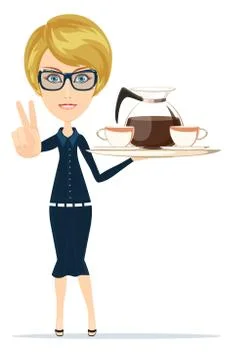 Waitress serving coffee or tea Stock Illustration