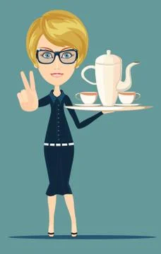 Waitress serving coffee or tea Stock Illustration