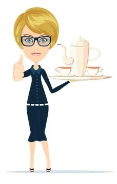 Waitress serving coffee or tea Stock Illustration