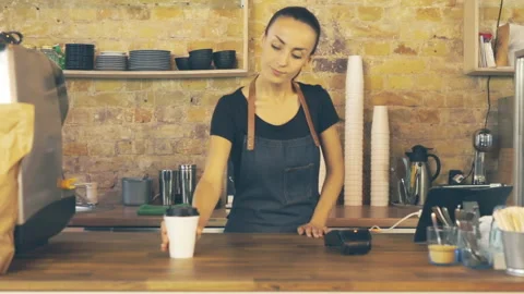 Waitress Serving Customer. Stock Footage 96744224