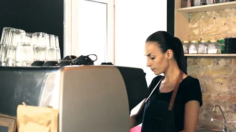 Waitress serving customer. Smartphone payment. Video stock 94143144