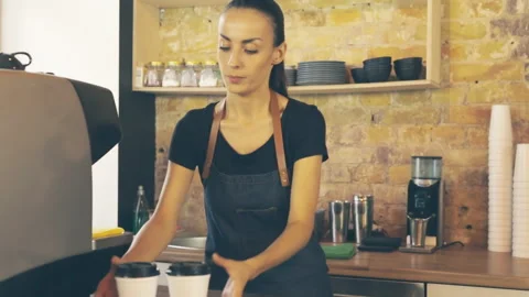 Waitress Serving Customer. Smartphone Payment. Stock Footage 96747953