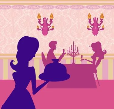 Waitress serving dish Stock Illustration