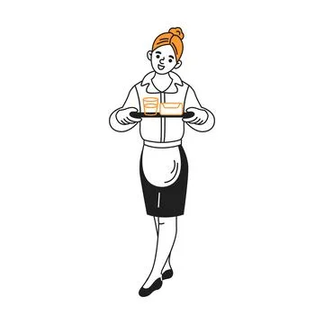 Waitress Serving Drinks and Food Illustration Stock Illustration