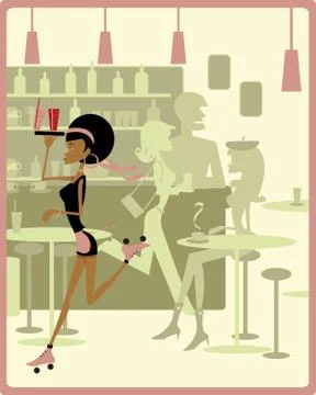 Waitress skating Stock Illustration