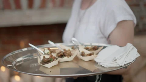 Waitress with Snacks Stock Footage 254366587