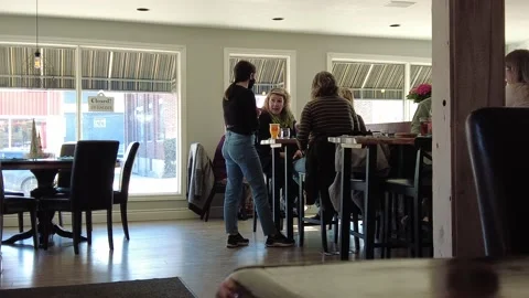 Waitress Taking Orders While Adjusting Uncomfortable Mask Stock Footage 221874784