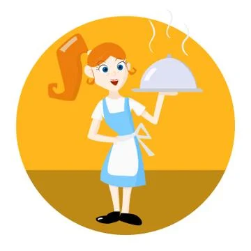 Waitress with tray serving dish Stock Illustration