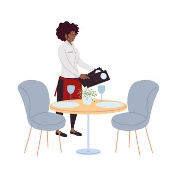 Waitress in uniform in restaurant setting the table Stock Illustration