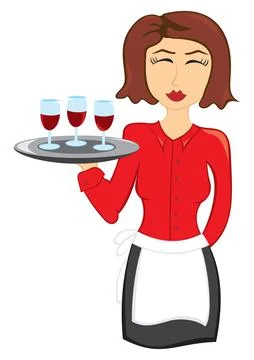 Waitress with wine Stock Illustration