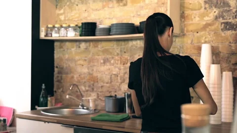 Waitress working in the coffee shop. Stock Footage 94143059