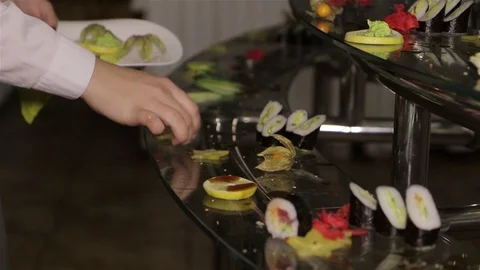 The waitress's hands are cleaned and wiped with a cloth glass table Stock Footage 97075414