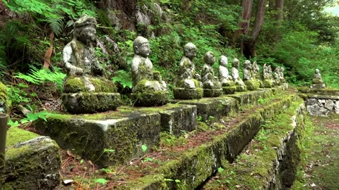 Wakasa Watermelon Split Sacred Water Park: Stone Buddhas of the Shikoku 88 Stock Footage 332353532