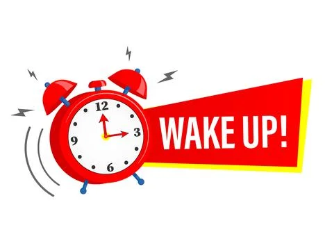 Wake up alarm clock icon with red ribbon. Vctor illustration on a white Stockillustratie
