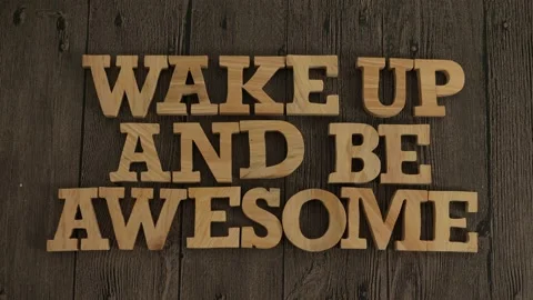 Wake up and be awesome, text words typography written with wooden letter, l.. Vídeo Stock 237853630