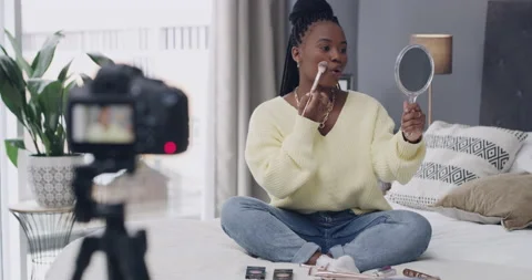 Wake up and makeup. 4k video footage of a young woman doing a makeup tutorial 스톡 동영상 201088976