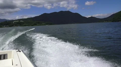 Wake And Waves Of Small Motorboat Lake Kawaguchi Japan 4K Stock Footage 45282796