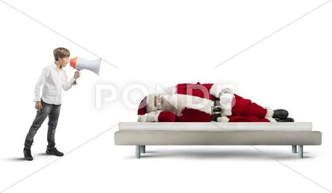 Wake up asleep santa claus Stock Photos