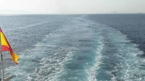 Wake behind the ship on the crossing between Ceuta and Algeciras in the Strait Stock Footage 219493338