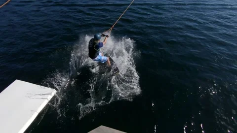 Wake Boarder Guy Launch Stock Footage 200796447