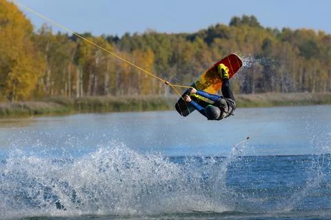 Wake boarder in the jump Stock Photos