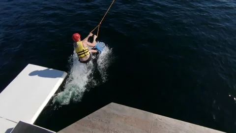 Wake Boarder Kid Launch Stock Footage 200796461